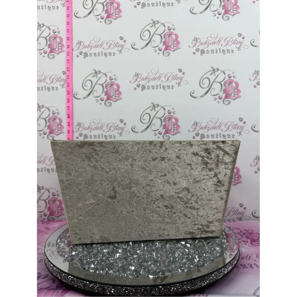 Storage bin shiny metal handles Velvet Fabric Storage Bin - Taupe